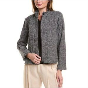 Eileen Fisher Organic Cotton Stand Collar Jacket Womens XS Black Tweed Zip Front